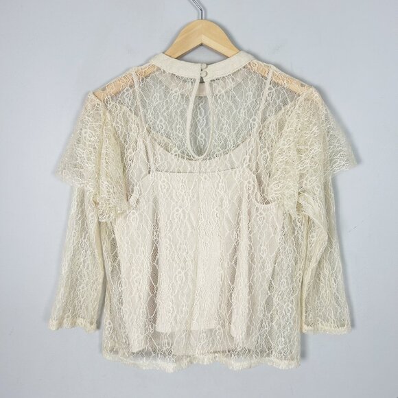 Y2K Mossimo Ivory Floral Lace Ruffle Boho Top Blouse Size Medium Women's - Picture 3 of 4